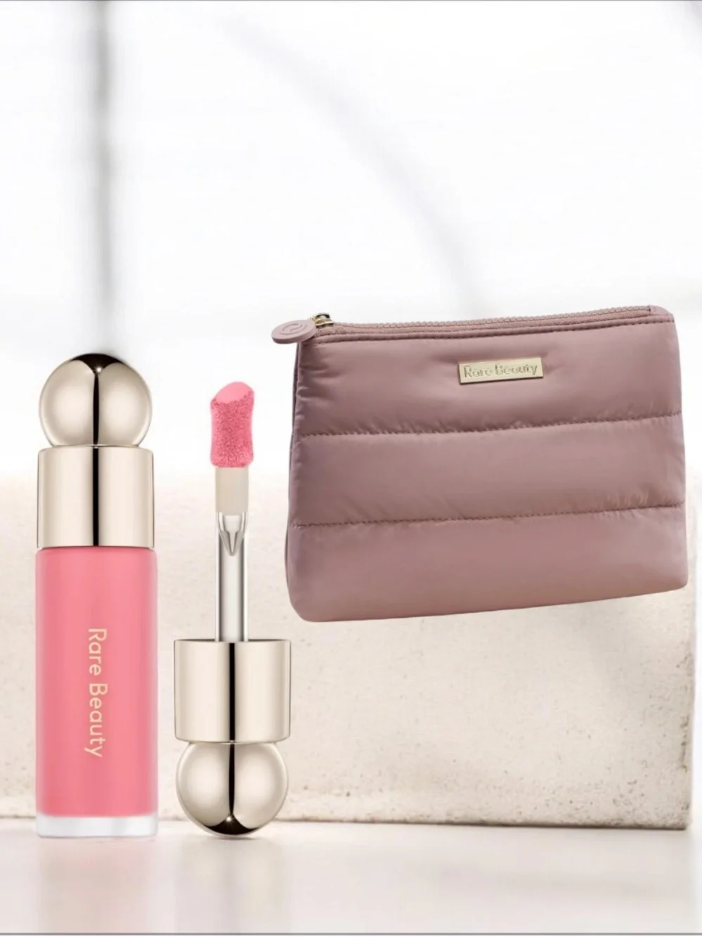 Rare Beauty Soft Pinch Liquid Blush in color Happy - pink - with pouch